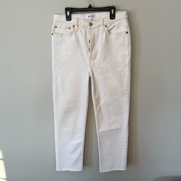 Re/Done Sz 29 Comfort Stretch High Rise 70s Stove Pipe Vintage White Jeans - Picture 2 of 7